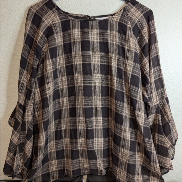 Lauren Conrad Plaid Bell Sleeve Blouse - Picture 8 of 11